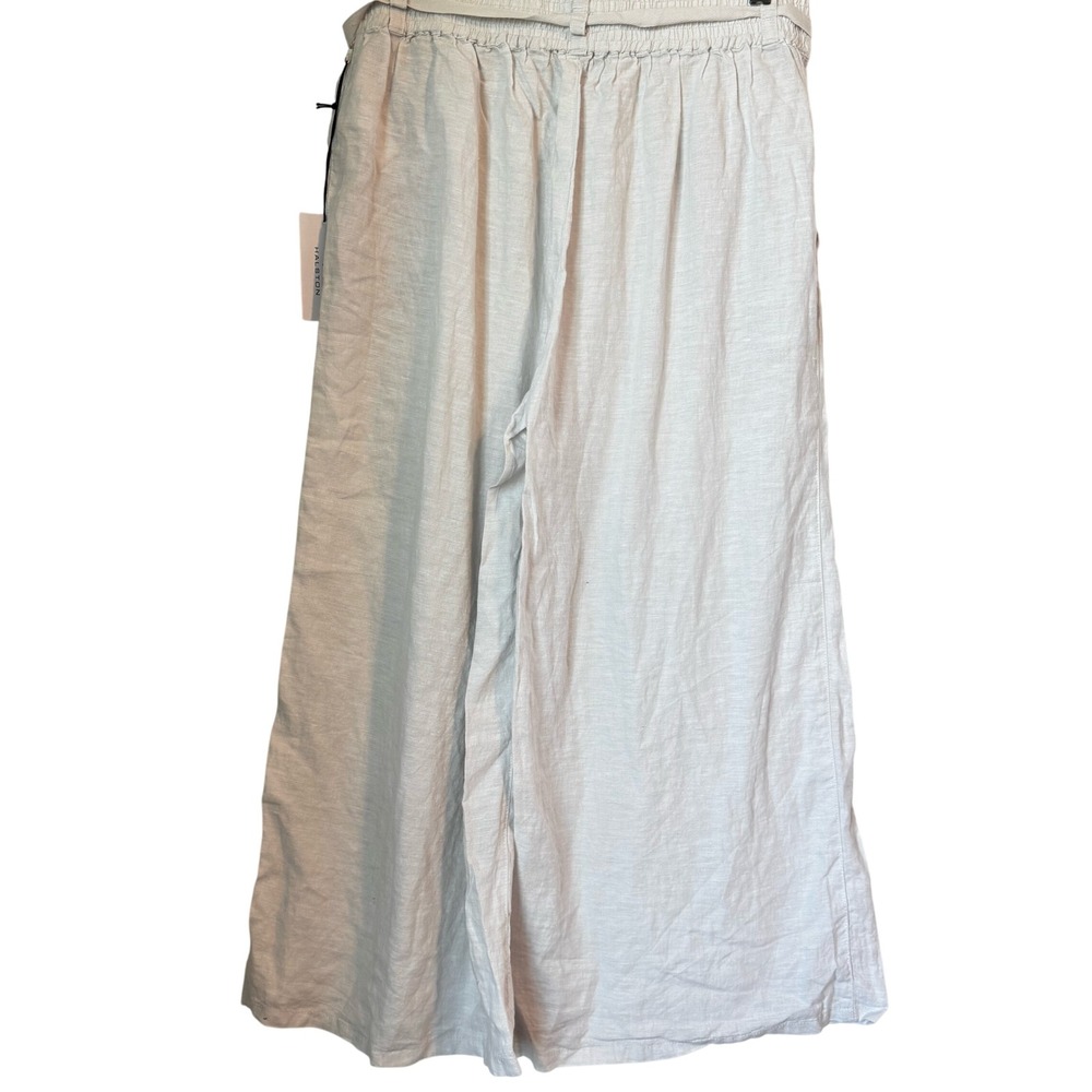 Halston Linen Wide Leg Pants Belted Cropped‎ Casual Womens L Stretch Waist White - Picture 5 of 10